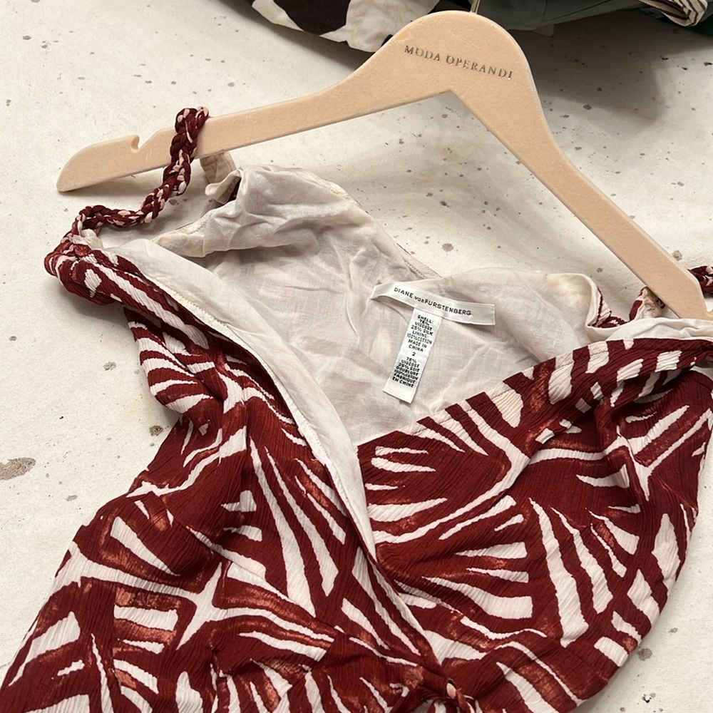 DVF Diane Von Furstenberg Wrap “bamboo” print dress sz 2 “ vintage silk blend - Picture 5 of 5